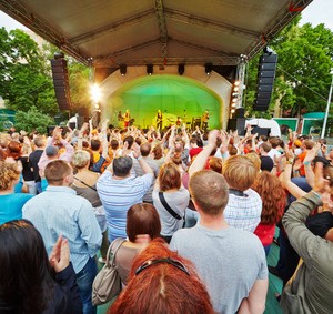 MOSCOW - JUN 23: Vladimir Shahrin and Chaif rock-band perform on stage in Hermitage Garden during VII traditional festival of live sound Music of Summer